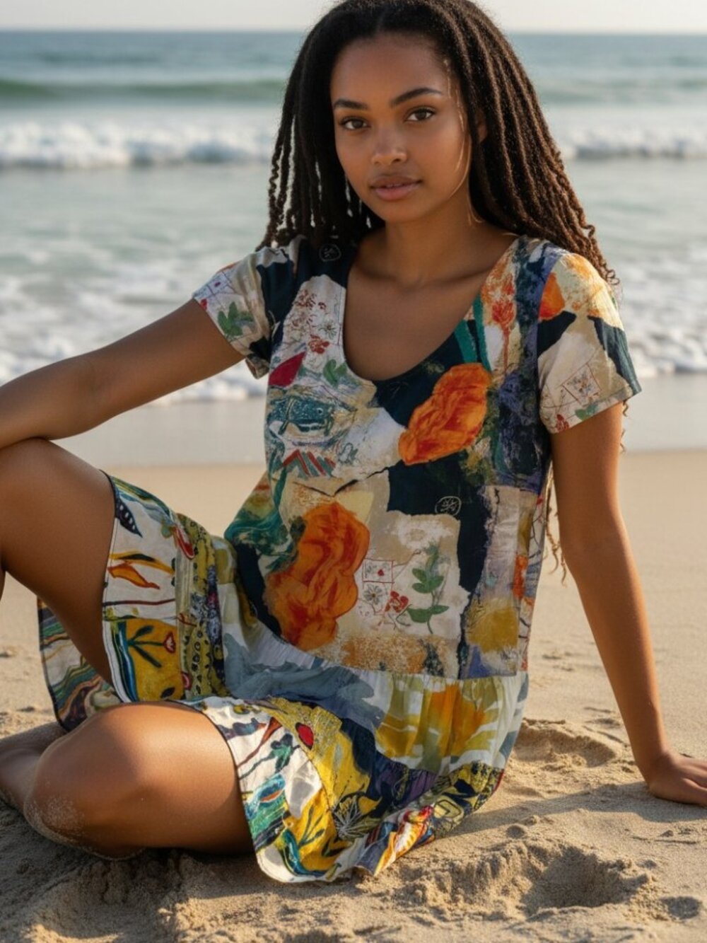 Jams World since 1964 floral tiered mini dress Womens Medium loose beach retro
